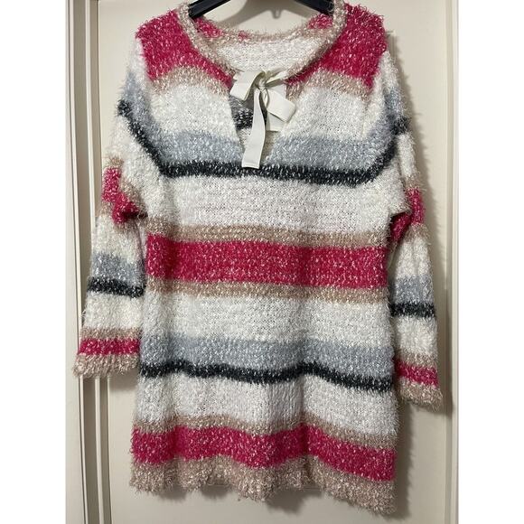 Lane Bryant Sweater Womens Sz 22/24 Stiped Multicolor Pullover Long Sleeve Tie - Picture 4 of 15